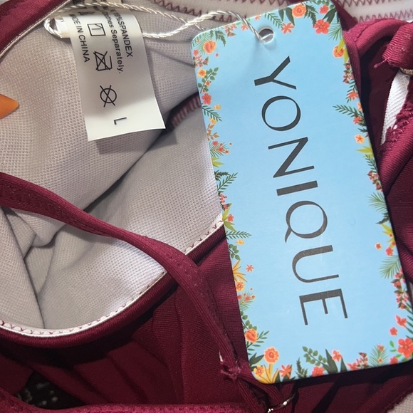 NWT Yonique one piece swim suit - maroon/wine colored - size L tummy control - Picture 4 of 6